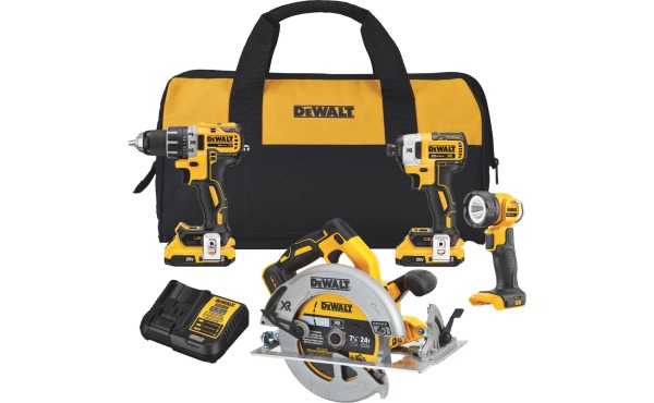 DeWalt 4-Tool 20V MAX XR Lithium-Ion Brushless Compact Drill/Driver, Impact Driver, Circular Saw & Work Light Cordless Tool Combo Kit