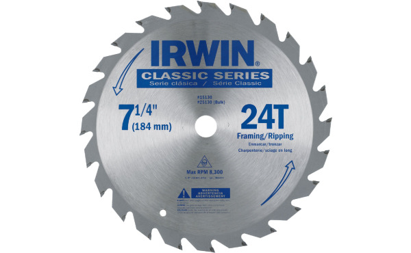 Irwin Classic Series 7-1/4 In. 24-Tooth Framing/Ripping Circular Saw Blade, Bulk Irwin Classic Series 7-1/4 In. 24-Tooth Framing/Ripping Circular Saw Blade, Bulk