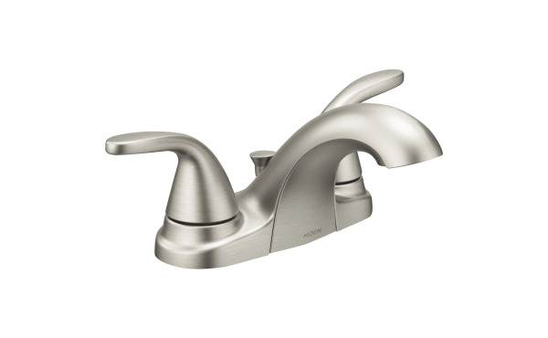 Moen Adler Brushed Nickel 2-Handle Lever 4 In. Centerset Bathroom Faucet with Pop-Up Moen Adler Brushed Nickel 2-Handle Lever 4 In. Centerset Bathroom Faucet with Pop-Up
