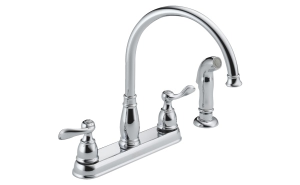 Delta Double Handle Kitchen Faucet With Sprayer 