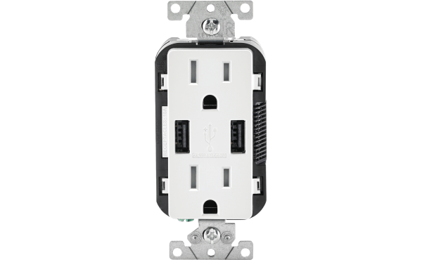 Leviton Decora 3.6A 5V White 2-Port USB Charging Outlet with 5-15R Tamper Resistant Duplex Outlet Leviton Decora 3.6A 5V White 2-Port USB Charging Outlet with 5-15R Tamper Resistant Duplex Outlet