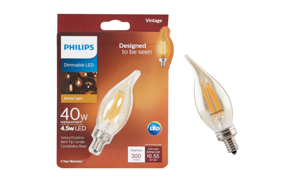 Philips Vintage Edison 40W Equivalent Soft White BA11 Candelabra Dimmable LED Decorative Light Bulb Philips Vintage Edison 40W Equivalent Soft White BA11 Candelabra Dimmable LED Decorative Light Bulb