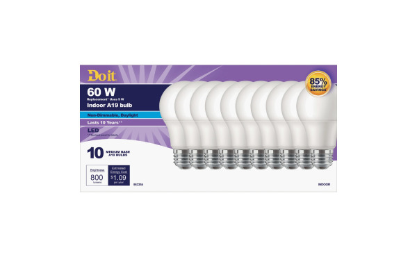 Do it 60W Equivalent Daylight A19 Medium LED Light Bulb (10-Pack) Do it 60W Equivalent Daylight A19 Medium LED Light Bulb (10-Pack)