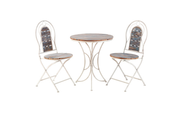 Alpine 3-Piece Weathered Wood Blue & White Bistro Set Alpine 3-Piece Weathered Wood Blue & White Bistro Set