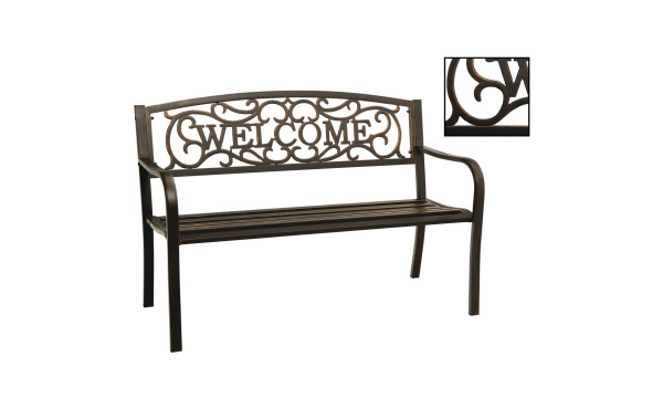 Outdoor Expressions 50 In. Black Steel Welcome Steel Bench Outdoor Expressions 50 In. Black Steel Welcome Steel Bench